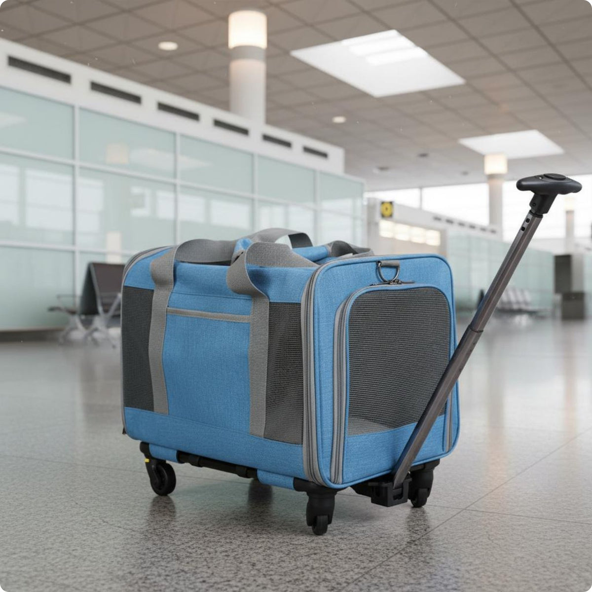 Rolling Cat Carrier Suitcase Telescopic Handle Cat Carrier with Wheels Portable Travel Accessory for Airline