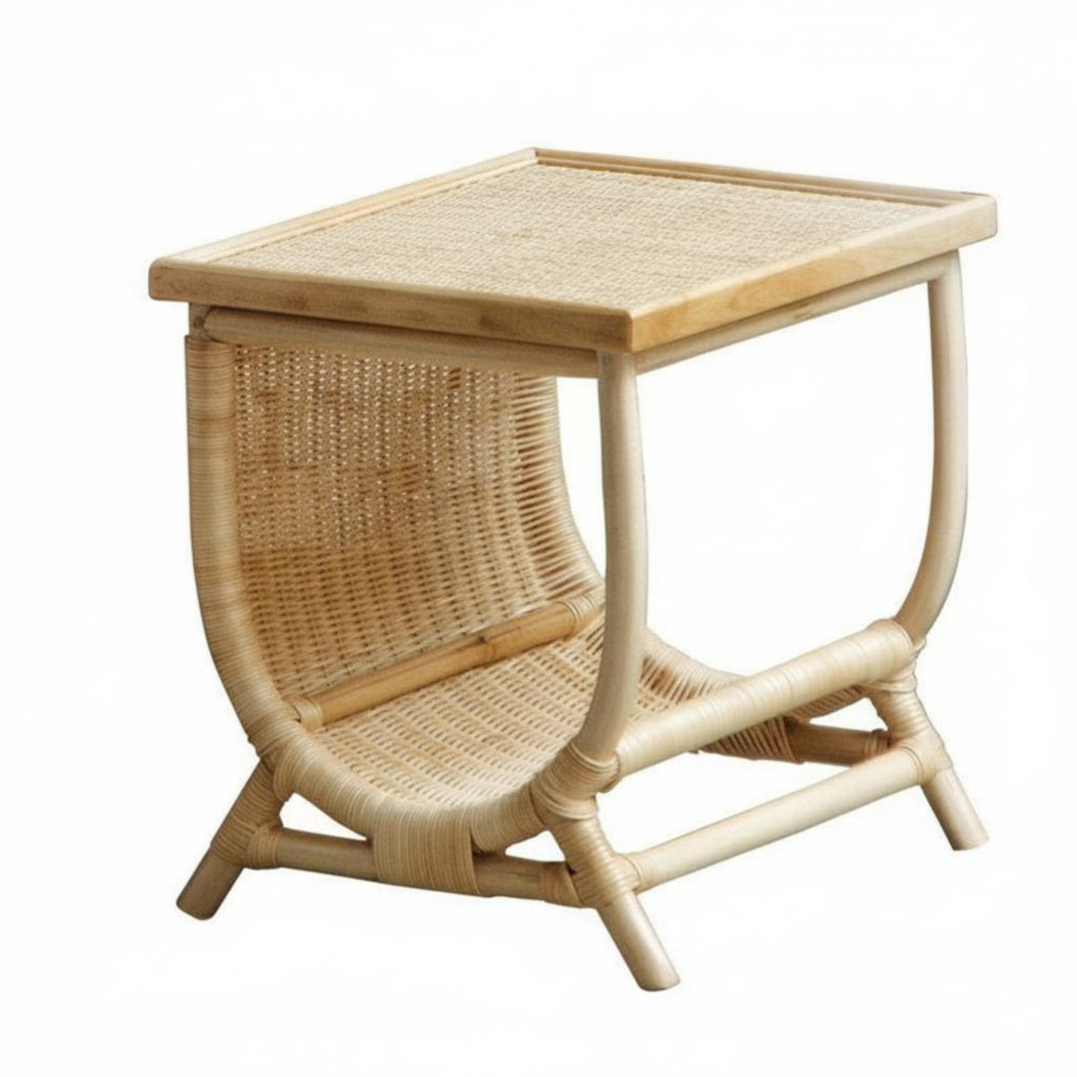 Rattan Drawer Nightstand Nordic Design Woven End Table with Drawer Easy Assembly