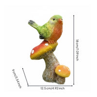 Mushroomed Bird Statue Handcrafted Look Bird on Mushroomed Figurine Whimsical Design Outdoor Decoration for Garden, Yard
