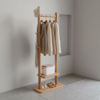Multi-Functional Solid Wood Garment Rack Heavy Duty Clothing Organizer Water-Based Paint Household Furniture Easy Assembly for Entryway, Walk-in Closet