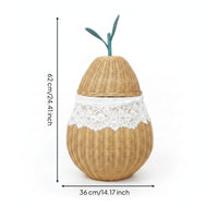 Pear Basket Natural Finish Lidded Wicker Basket Freestanding