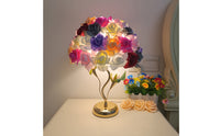 Decorative Rose Petal Lamp Ambient Table Lamp with Flower Shade Romantic Floral Desk Light Gold-Tone for Bedroom, Living Room, Wedding