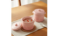 Multi-Purpose Ceramic Stew Pot with Lid Double Handles Individual Soup Crock Macaron Colors Lidded Casserole Dish Gradient Color for Home Kitchen