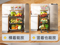 帅仕小推车蔬菜置物架厨房落地多层家用零食水果收纳菜篮子置物架 晶黑色ˇ五层ˇ加厚木板操作台【送接水盘+轮子*4】