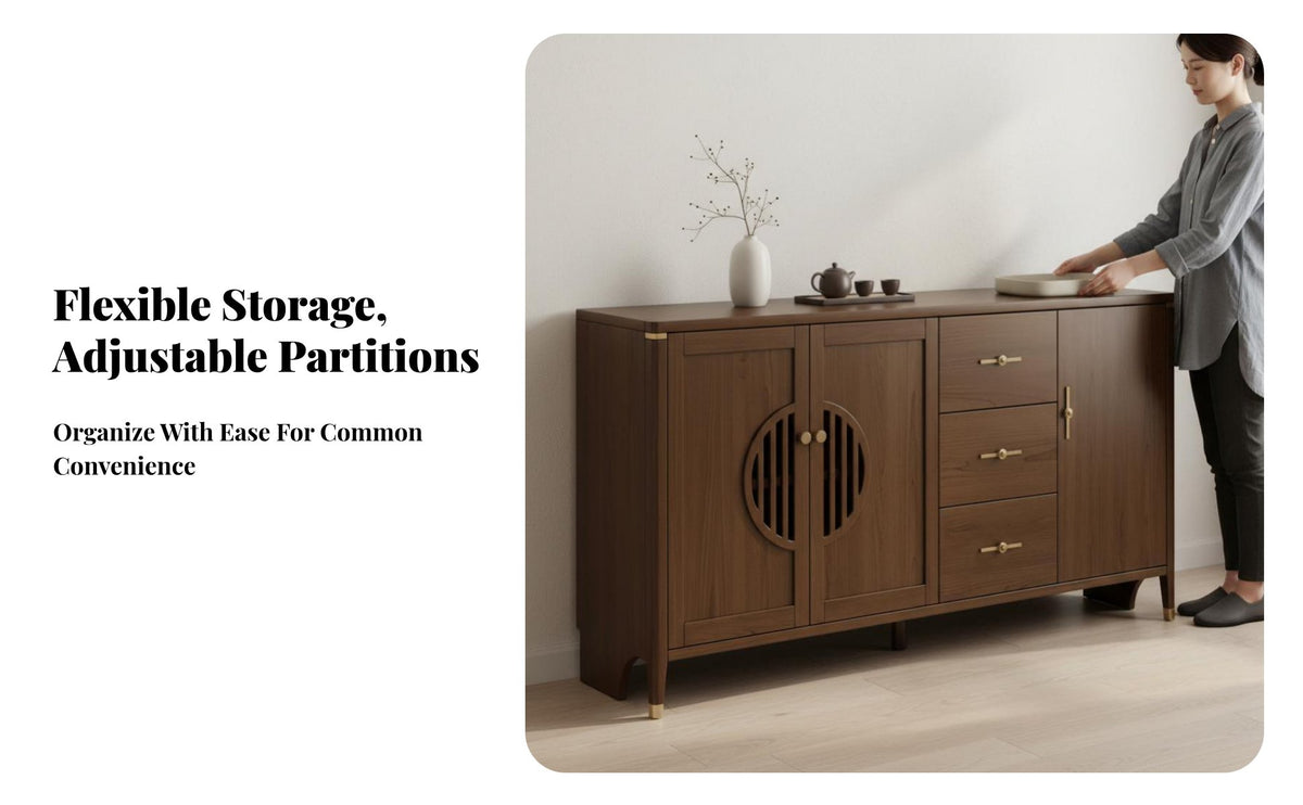 New Chinese design Accent Cabinet with Glass Doors Large Storage Capacity Sideboard Multi-Functional Household Furniture Minimalist Design for Homeowners, Adults, Dining Room, Kitchen, Entryway, Home Office