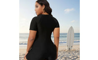 Single Piece Sun Protection Top Stretchy Material Zip Front Bathing Suit Contrast Panels Single-Piece Aquatic Romper Built-In
