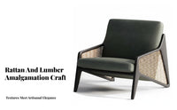 Woven Rear Armchair Wabi-Sabi Aesthetic Lounging Armchair Japanese Inspired Design Robust Wood Frame for Bedroom, Balcony