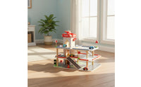 Wooden Parking Garage Playset Pretend Play Enjoy-Story Car Ramp Toy Develops Motor Skills for Young Children