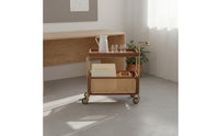 Movable Rattan Trolley Table Easy to Move Rattan Side Table Storage Rack Vintage Bedside Shelf Space-Saving for Living Room
