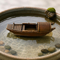 Wooden Boat Ornament Wood Grain Finish Table Decoration Mini