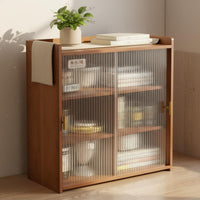 Dustproof Desktop Bookshelf with Glass Doors Multi-Functional Countertop Bookshelf with Doors Easy Assembly Fluted Glass Storage Cabinet Raised Top Rim for Students, Office Workers, Living Room, Bedroom