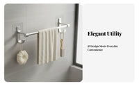 Drillno-Drill Installation Double Bar Towel Hanger with Hooks Wall Mounted Double Towel Rod Rust Resistant Bathroom Rack Space-Saving for Homeowners, DIY Enthusiasts, Restroom, Laundry Room, Kitchen, Closet