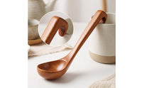 Soup Ladle Long-Handle Wooden Ladle Deep-Bowl Wooden Spoon with Back Hooks for Home Cooks, Hosts, Hot Pot, Dining Table