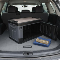 Multi-Purpose Foldable Storage Crate with Side Doors Heavy Duty Side Door Storage Crate Wood Lid Folding Bin for Campers