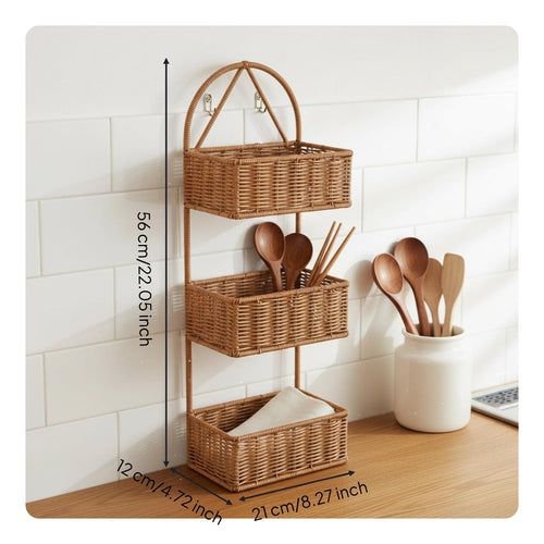 Faux Rattan Hanging Basket Multipurpose Woven Hanging Storage Basket Look for Pantry