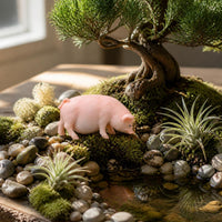 Miniature Pig Figurine for Desktop, Living Room, Garden, and Bonsai Decor
