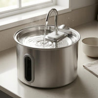 Stainless Steel Pet Fountain Curved Spout Round Pet Fountain 2.8 L Capacity