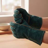 Leather Gloves with Long Cuffs Heavy Duty Bovine Leather Gloves with Extended Forearm Guard Guarding for Welders, Gardeners, Metalworking, Gardening