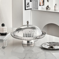 Nordic Style Stainless Steel 304 Serving Tray with Lid, Striped Pattern, for Desserts and Fruits