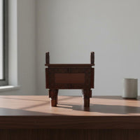 Ancient Bronze Vessel Reproduction Traditional Chinese Style Bronze Ding Ornament Desk Display Square Tripod Scent Holder for Desktop, Home Shelf