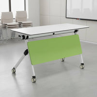 Flip Top Training Table Rolling Computer Desk Folding Meeting Table with Wheels Office Furniture Sturdy Melamine Board Movable Steel Frame Suitable for Conference Room Classroom Workspace