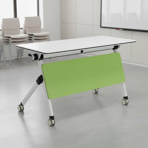 Flip Top Training Table Rolling Computer Desk Folding Meeting Table with Wheels Office Furniture Sturdy Melamine Board Movable Steel Frame Suitable for Conference Room Classroom Workspace