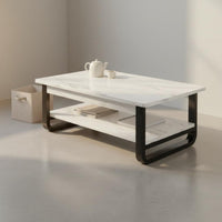 Rectangular Wood Coffee Table Wide Tabletop Coffee Table with Storage Shelf Heavy Duty Living Room Furniture for Small Apartment Dwellers, Office
