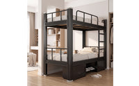 Metal Bunk Bed with Storage Heavy Duty Bunk Bed with Cabinets Space Saving Furniture for Students, Dormitory, Employee Housing, Compact Bedroom