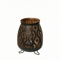 Floral Cutout Candle Holder Uncovered Top Table Decoration Black Finish