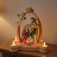 Resin Nativity Candle Holder Pink-Toned Nativity Candle Holder Religious Scene