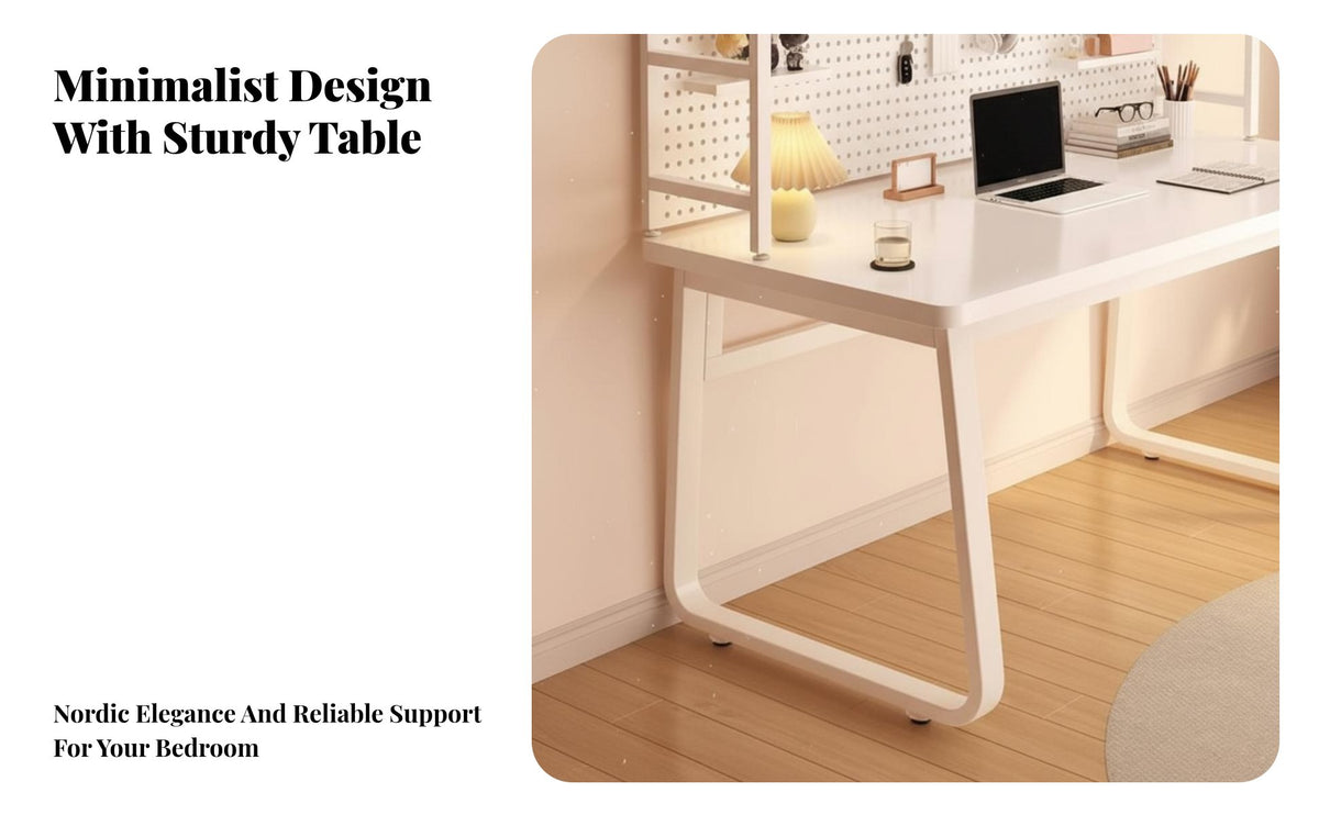Multi-Functional Desk with Hutch and Pegboard Modern Design Vanity Table Integrated Shelving Bedroom Furniture Space-Saving for Makeup Enthusiasts, Students, Teenagers, Small Areas, Apartment, Dorm Room, Home Office