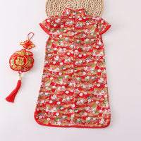 跨境女童旗袍表演服中国风中大童拜年礼服公主连衣裙外贸夏dress