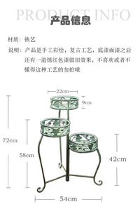 花架子户外铁艺多层旋转落地式花园庭院靠墙装饰阳台置物架 爱心 三连花架 复古绿