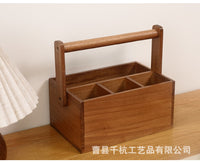 实木餐具收纳篮复古手提厨房刀具收纳盒木质家用整理碗筷收纳盒