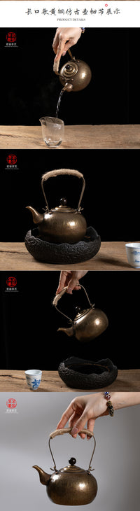 Hand-Hammered Copper Teapot with Antique Handle
