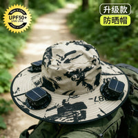 MAKE MY WAY Solar-Powered Fan Hat with Wire-Reinforced Brim, Men's Fishing Sun Hat