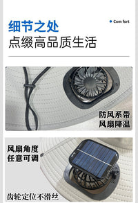 Solar Fan Hat for Men Summer Outdoor Fishing Sun Protection Bucket Hat