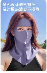 Summer Full Face Sun Protection Mask with Neck Cover, Facekini, Ice Silk, 3D, UV Protection