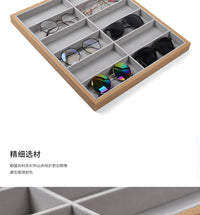 Wooden Square Sunglasses Display Tray with 7 Grids for Eyewear Storage