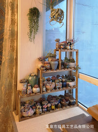 Balcony Plant Stand, Multi-tier Stepped Solid Wood Shelf for Indoor Plants