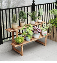 Carbonized Solid Wood Plant Stand, 3-Tier Ladder for Balcony, Outdoor Flower Pot Rack