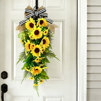 Hengjia Handcrafted Silk Cloth Sunflower Hanging Wreath for Home Decor