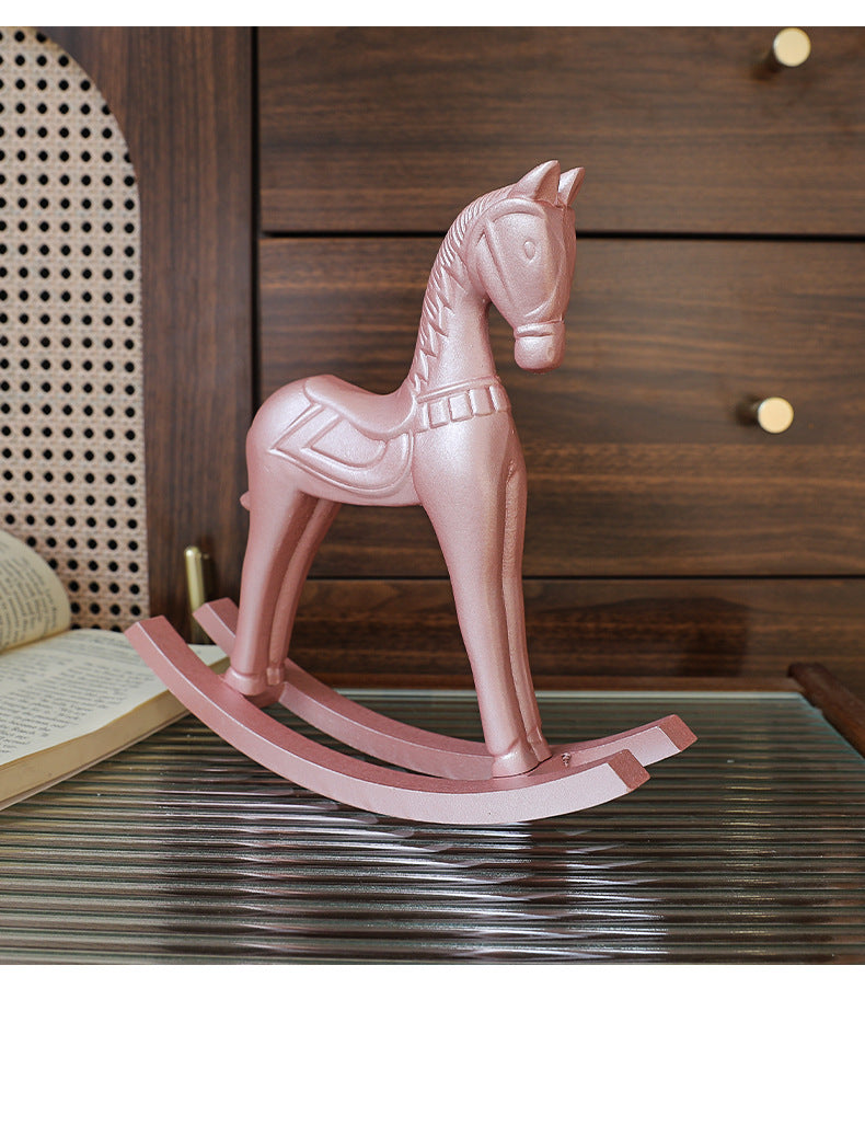 European Creative Wooden Pink Rocking Horse Home Decoration