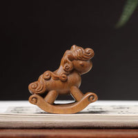 Green Sandalwood Carved Horse Year Rocking Horse Hand Piece Zodiac Horse with Money Keychain Car Hanging Ornament Table Decoration