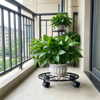 Round Plant Trolley Movable Metal Plant Stand with Wheels Sturdy for Balcony