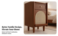 Narrow Rattan Bedside Cabinet Vintage design Narrow Rattan Nightstand for Hallway