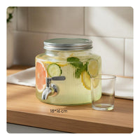 Large Capacity Glass Beverage Dispenser Spigot Wide Mouth Cold Drink Barrel Tap Easy to Clean Fruit Water Infusion Jar Food-Safe-Safe for Refrigerator, Home Bar, Parties, Buffets