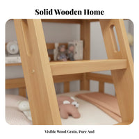 Solid Wood Bunk Bed Thickened Frame Kids Wooden Bunk Bed Heavy Duty children's Furniture for Teens, Parents, Small Areas, Shared Room, Apartment