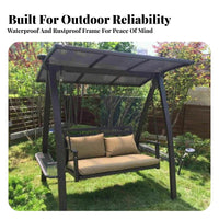 3 Seater Canopy Swing Sturdy Steel Frame 3-Seat Canopy Swing Comfortable Cushions for Families, Homeowners, Backyard, Balcony, Poolside