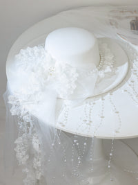 White Bridal Hat with Bow and Tassel